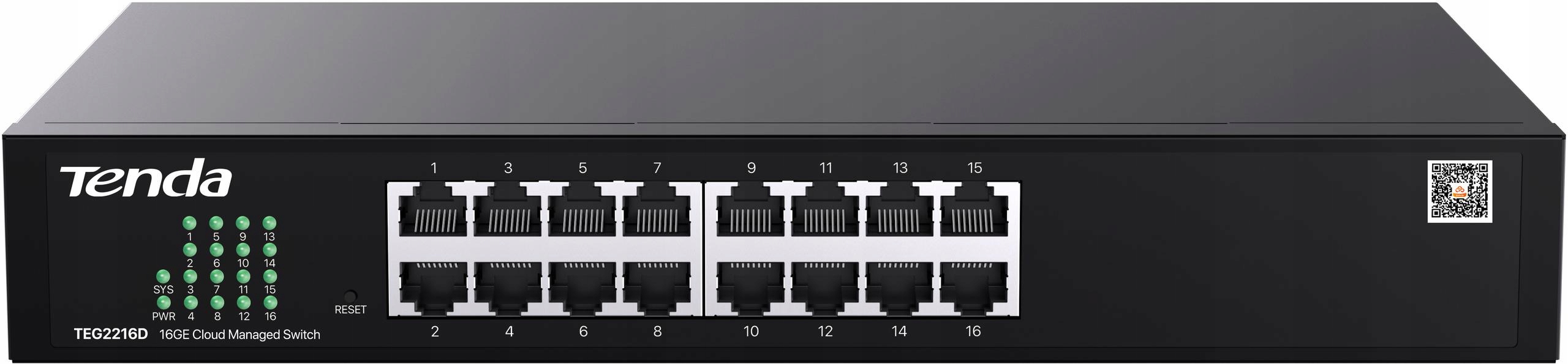 Switch Tenda TEG2216D 16-portový kovový s Led tlmením, čierny
