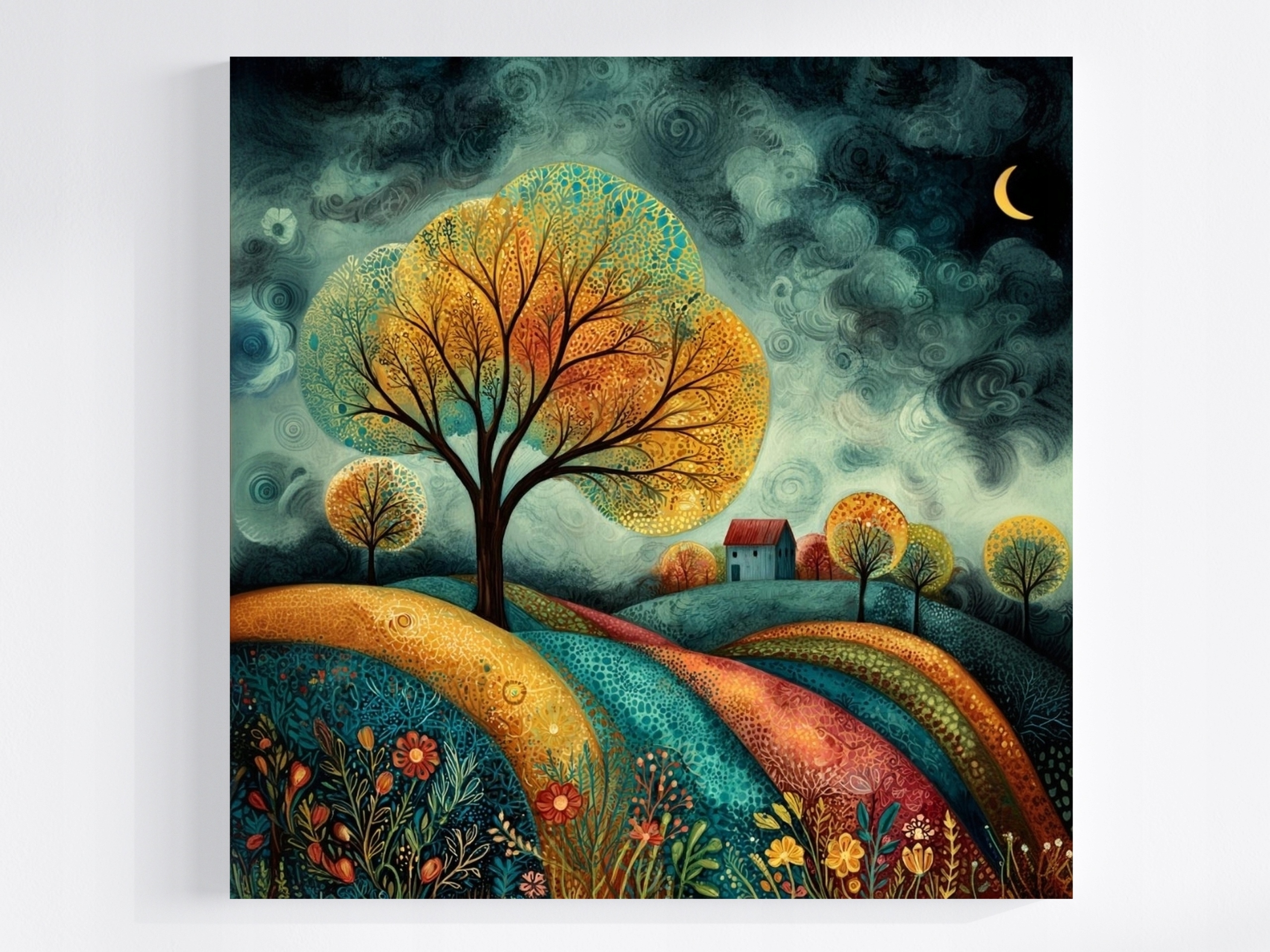 Obraz Na Plátně Canvas Grafika Krajina Podzim Pole Dřevo 80x80