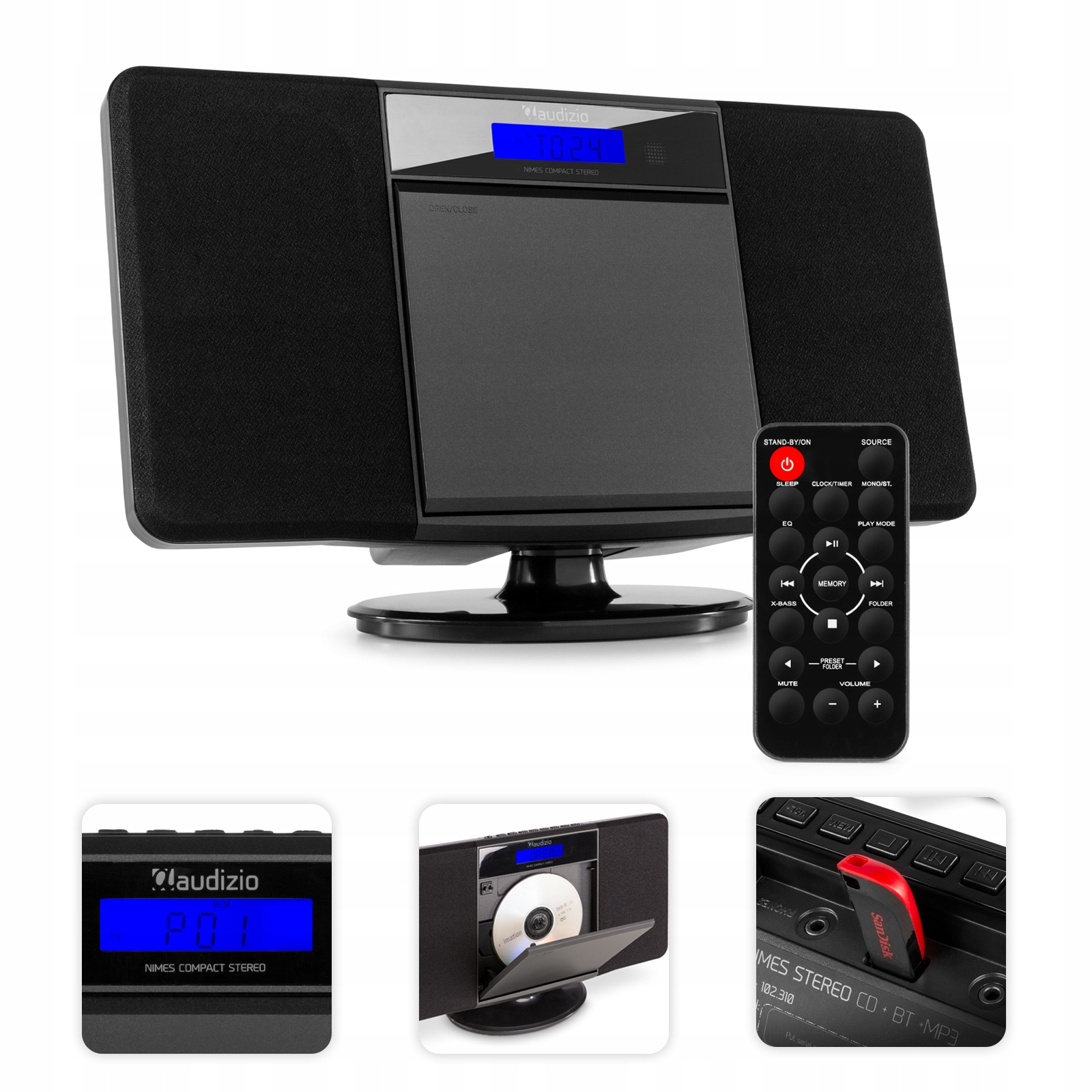 

Miniwieża stereo Audizio z Usb Bt Fm CD MP3 pilot