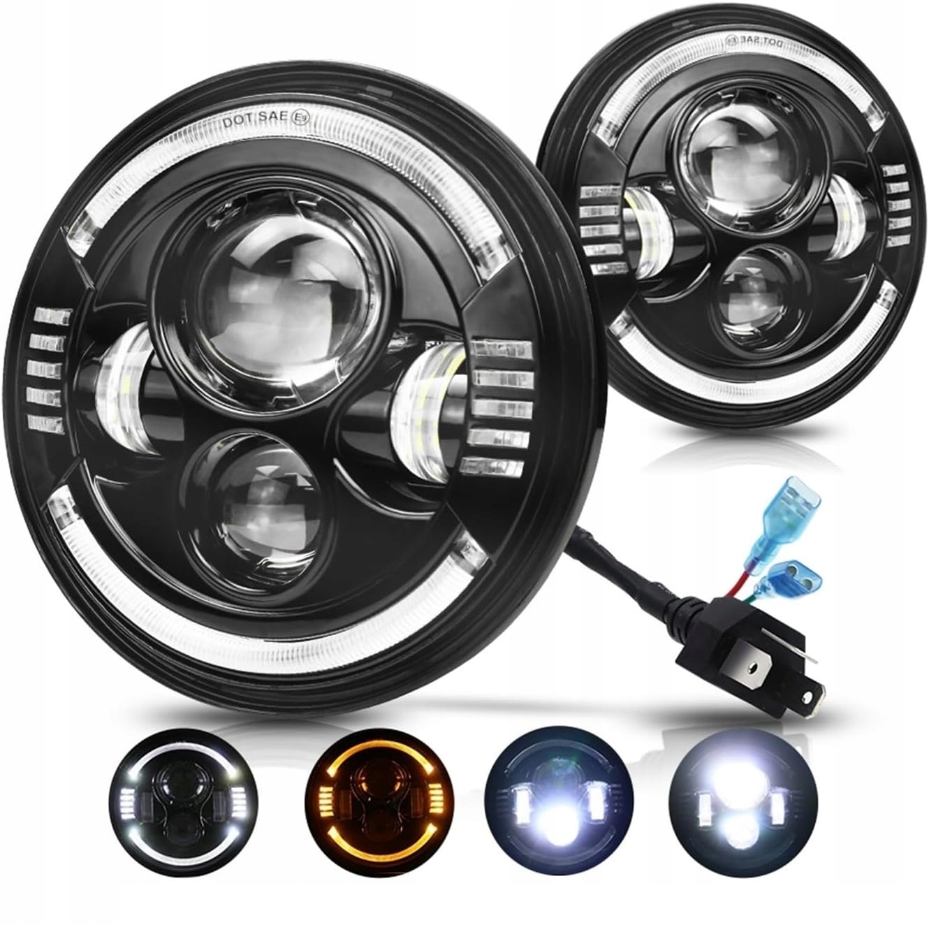 Motocyklové Svetlá Led Svetlomety H4 Pre Denné Svietenie 2X7" Sada