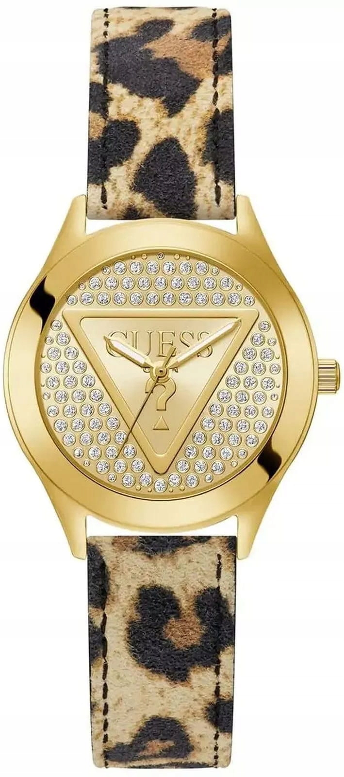 Dámské hodinky Guess Glitz Plaque Zlatý ciferník Řemínek kůže s motivem leoparda