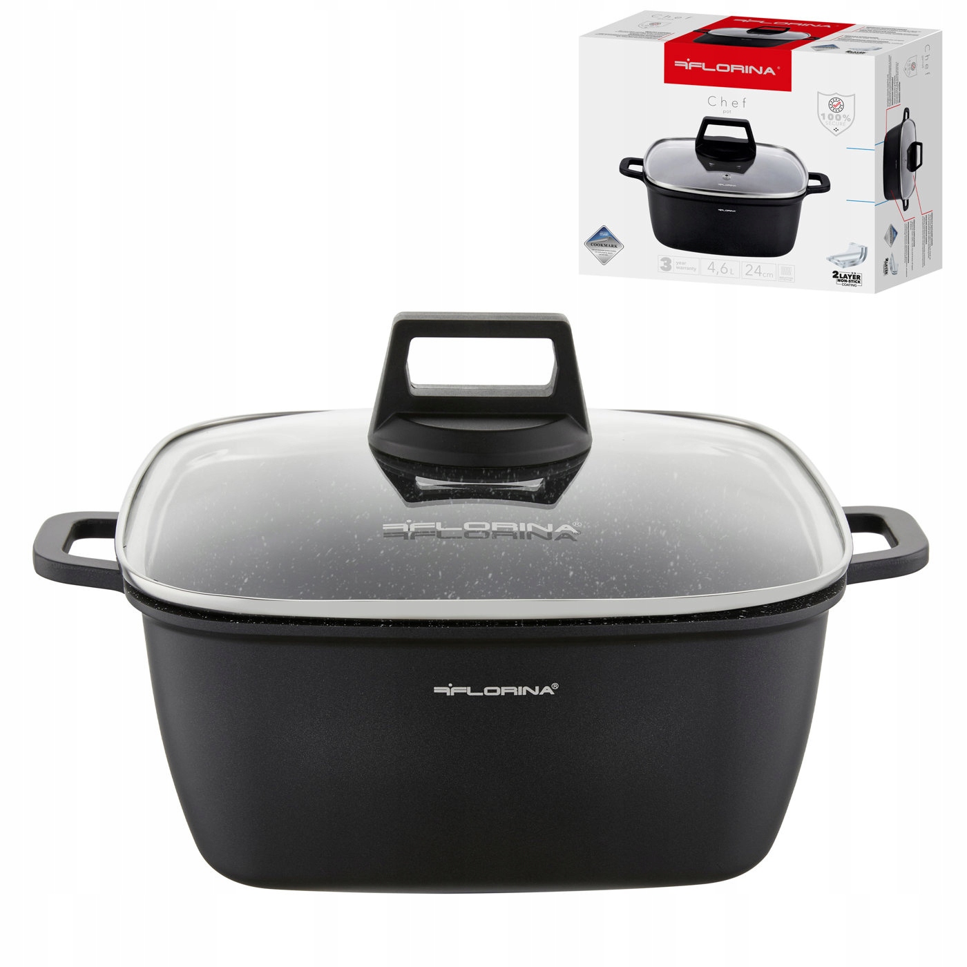 Garnek aluminiowy Florina kwadratowy 24x24cm 4,6l