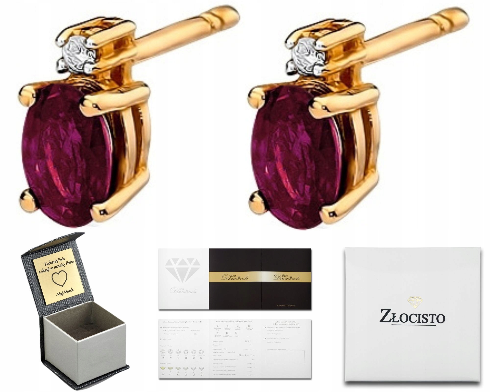 Růžové Zlato Náušnice S Brilianty A Rubínem