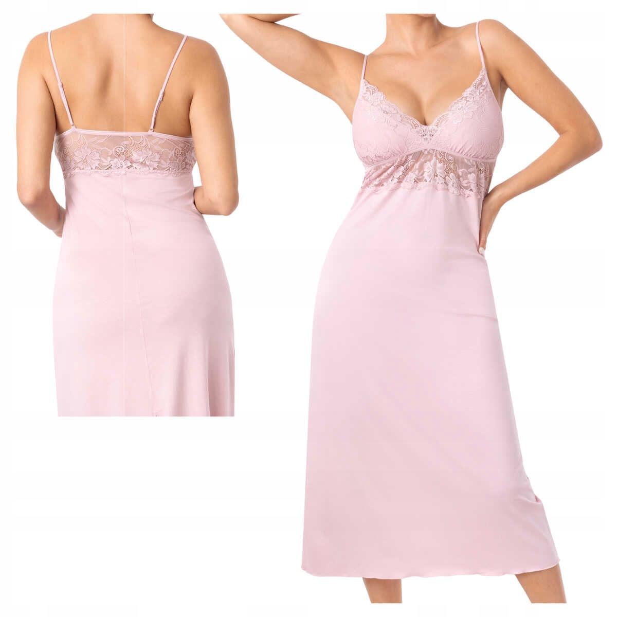 Donna Košile noční z viskózy s krajkou Jasmine long pudrová růžová XL