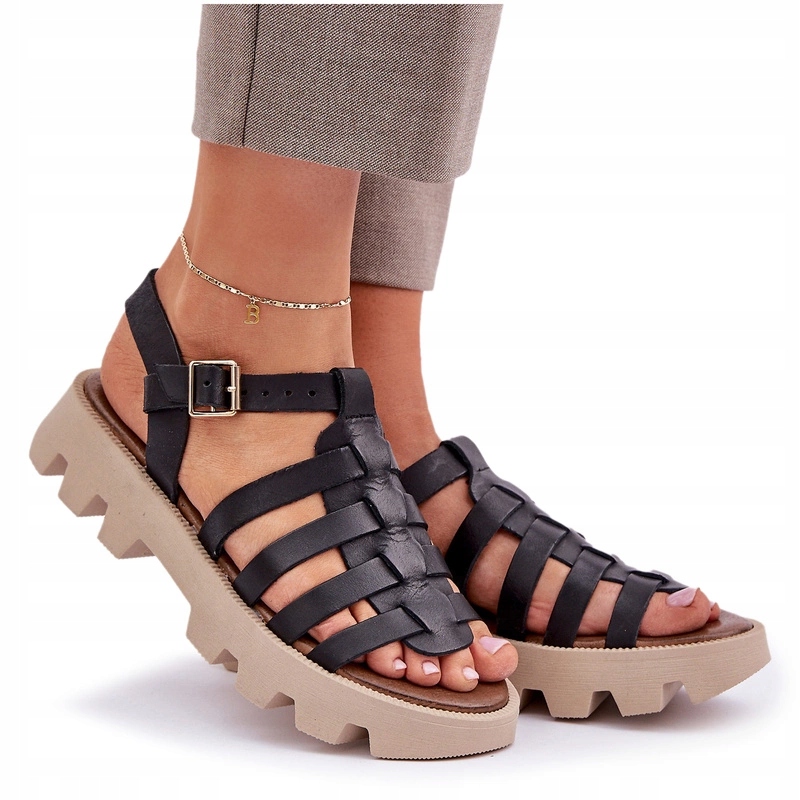 Dámské Sandály Přírodní Kůže Pásek Zazoo 3695 Černé 36