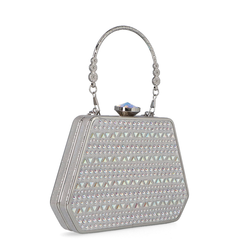 Torebka z kryształkami - MENBUR 85060 SREBRNA Wielkość mała (nie mieszcząca A4)