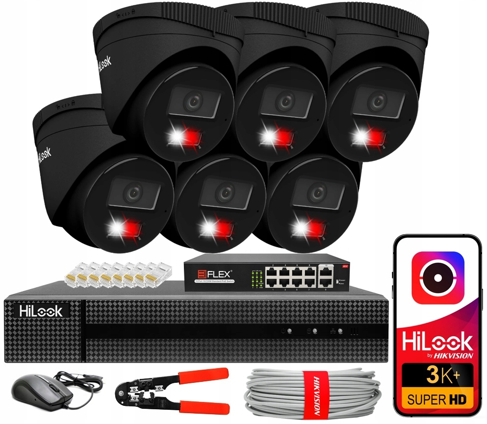 Sada monitorovacích kamer 6MPx 6 kamer IPC-T260HA-LU Black Nvr Switch PoE