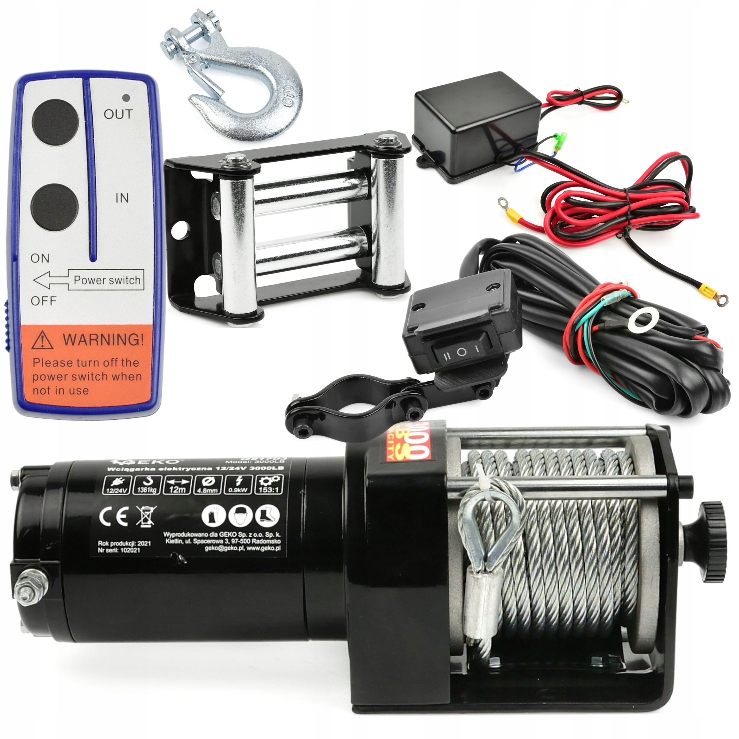 Navíják Elektrický Naviják 12V 3000LB 1,2 Hp 12M Nosnost 1361KG G81703