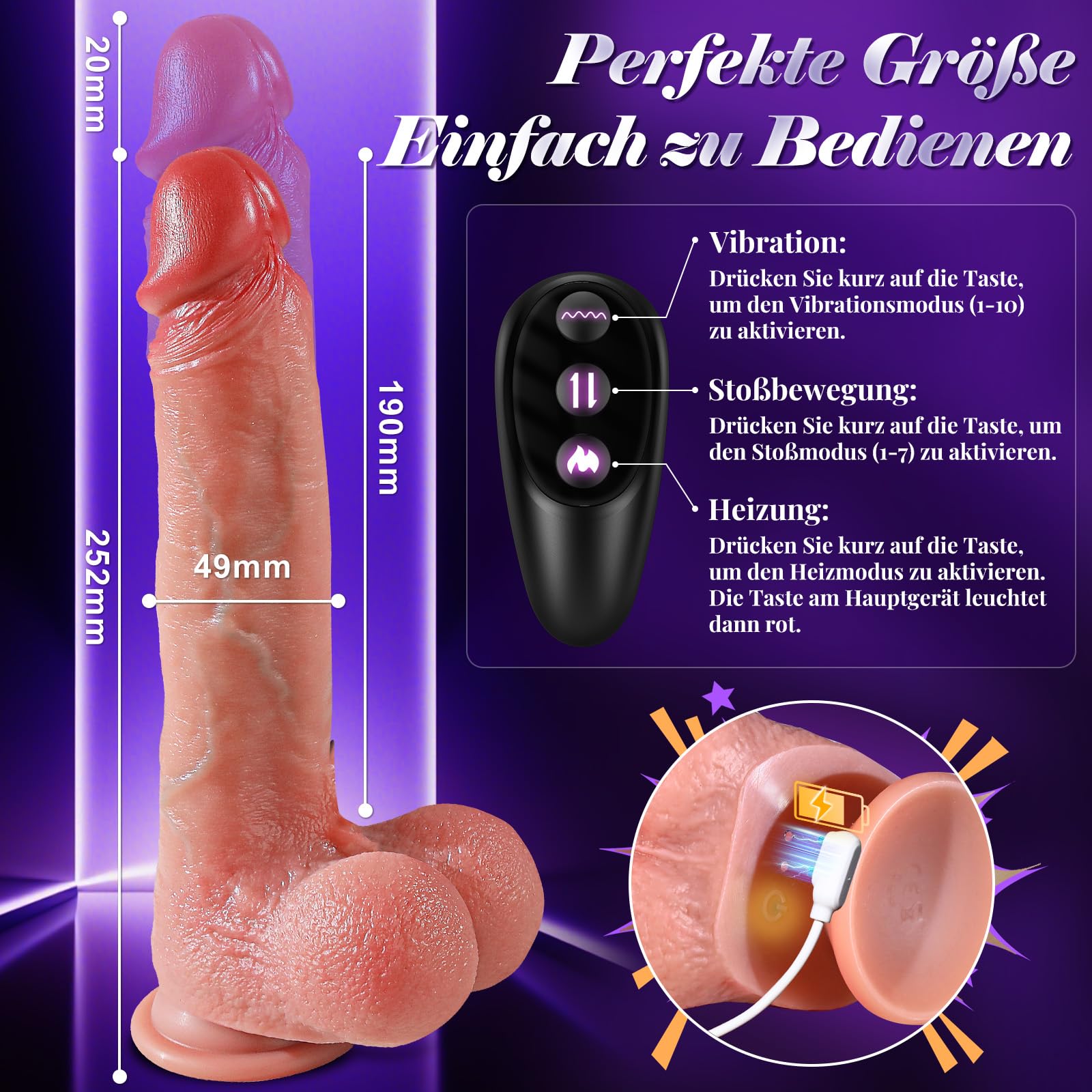 REALISTISCHER Dildo Wibrator Dla Kobiet Z 10 Trybami Wibracji I Grzania — miniatura 4