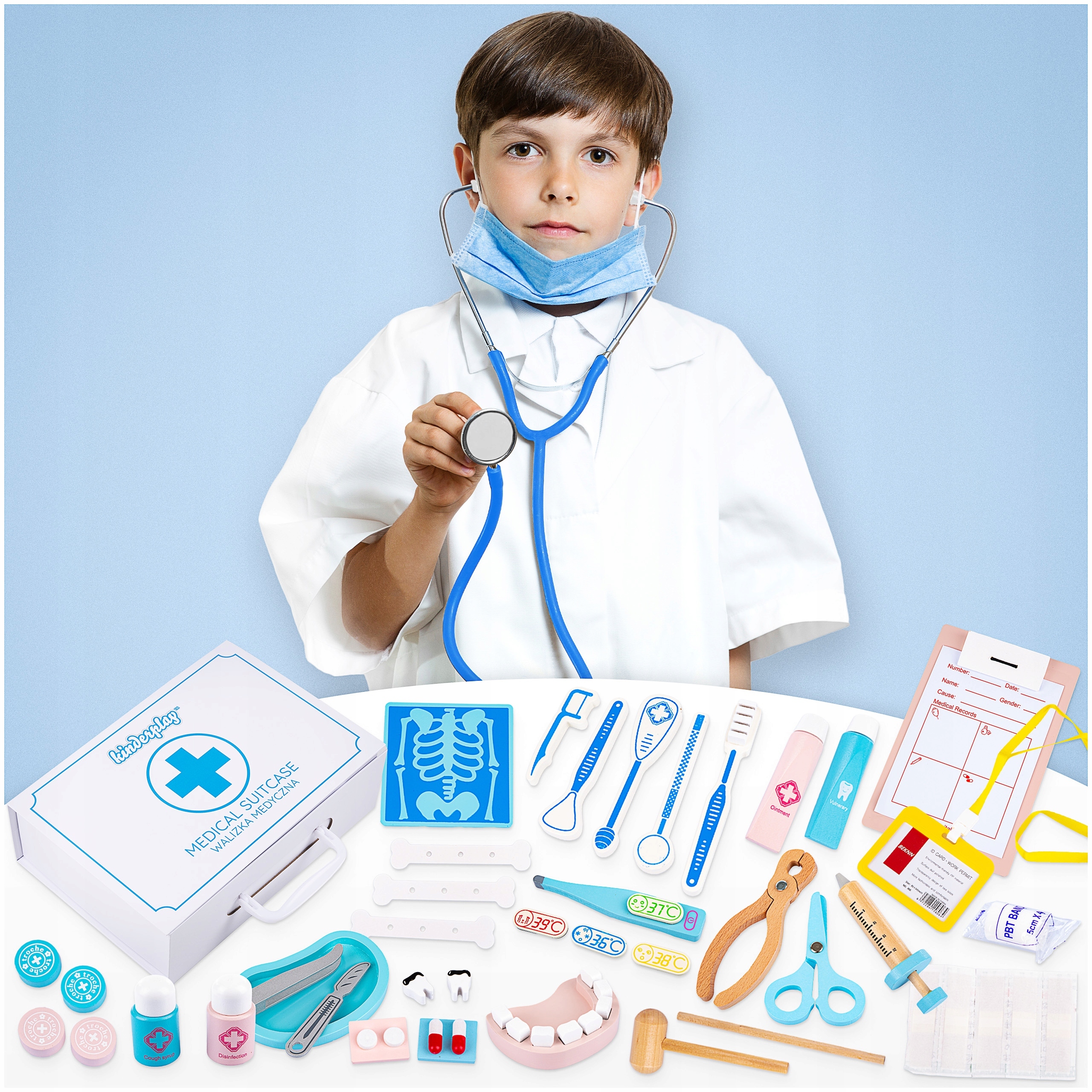ZESTAW MAŁEGO LEKARZA DLA DZIECI DOKTOR PIELĘGNIARKA WALIZKA KINDERPLAY Kolor wielokolorowy