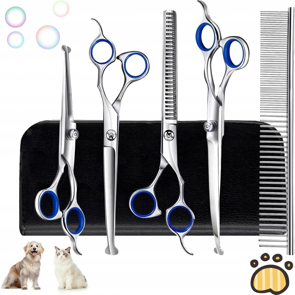 Levně Sada 4V1 Groomerské Obloukové Nůžky Ocel 4CR Pro Psy Ergonomické