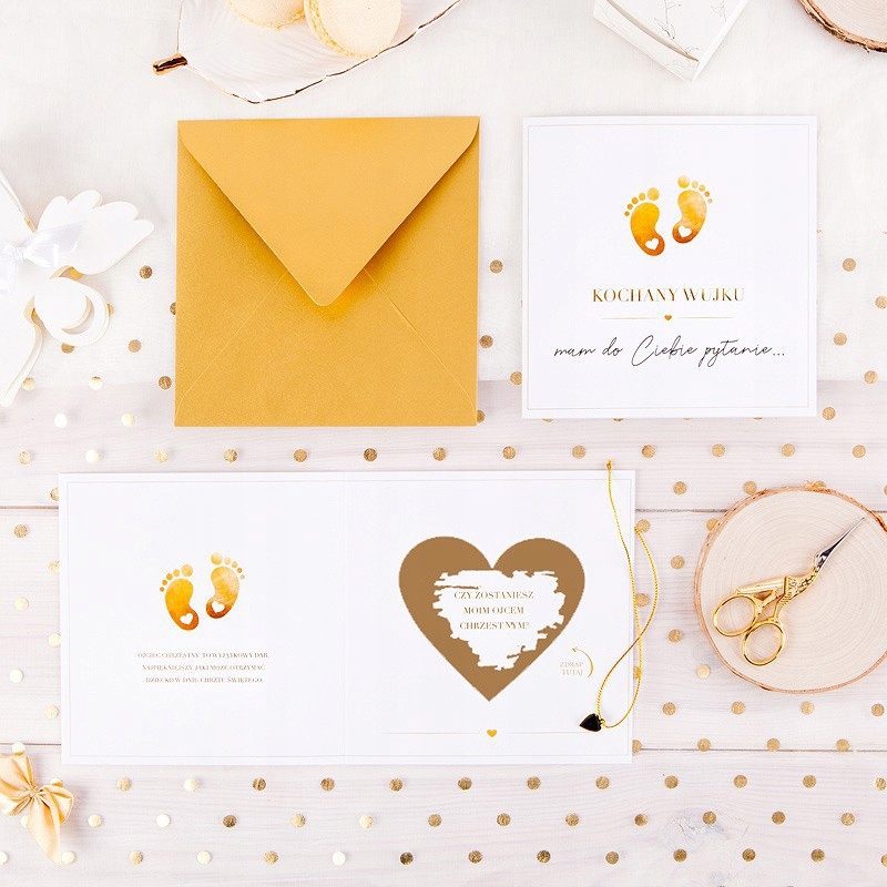 ZDRAPKA CZY ZOSTANIESZ CHRZESTNYM Złote Stópki Szerokość produktu 15 cm