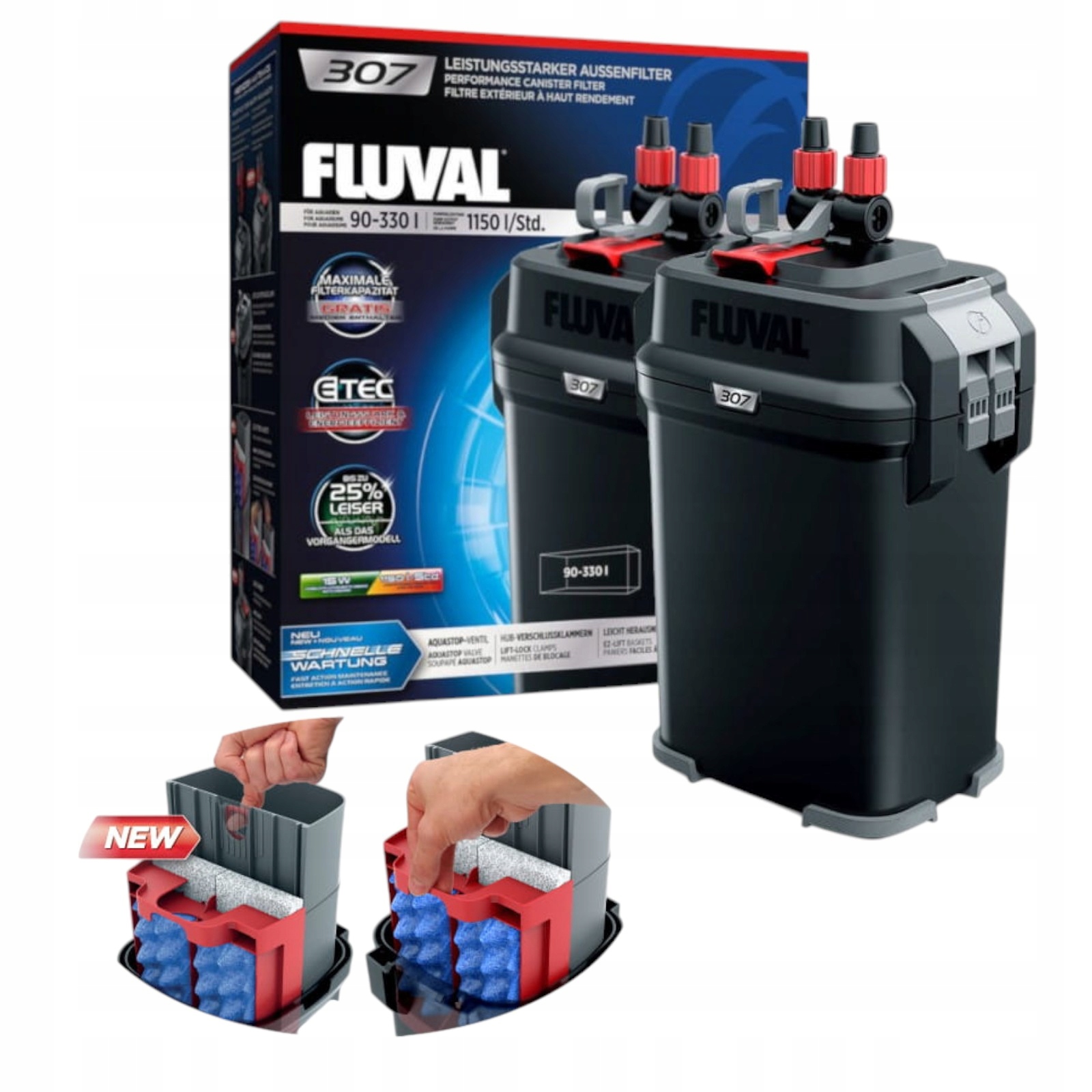 Nowej Generacji Filtr Zewnętrzny 90-330l 1150l/h Cichy Fluval 307