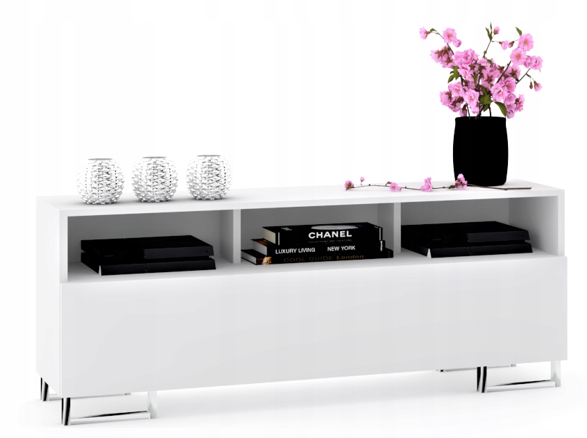 Rtv skříňka Komoda Play Open Bílá Matná Glam 140