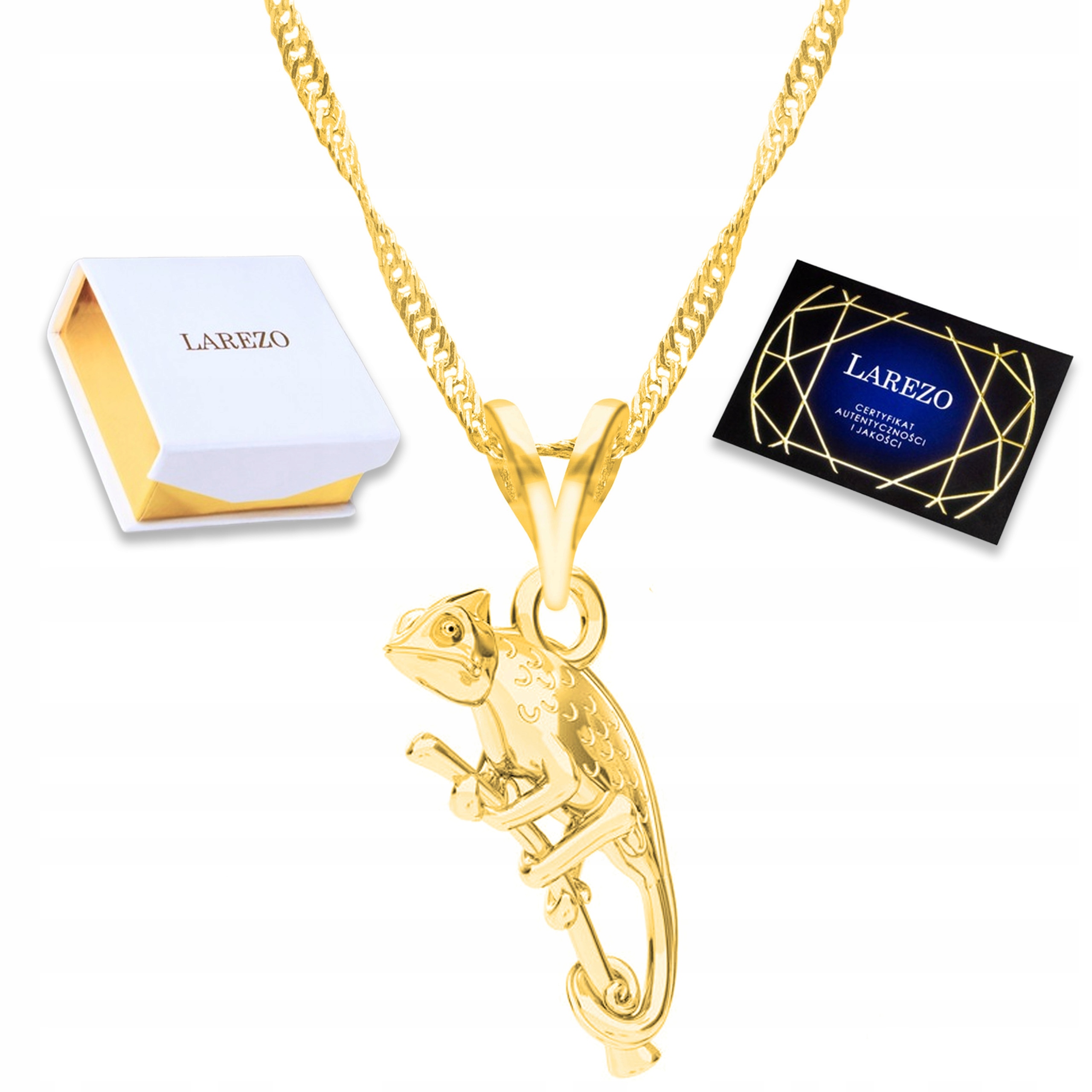 Zlatý náhrdelník Kameleon Gekon Zvíře Příroda Ještěrka Stříbro 925