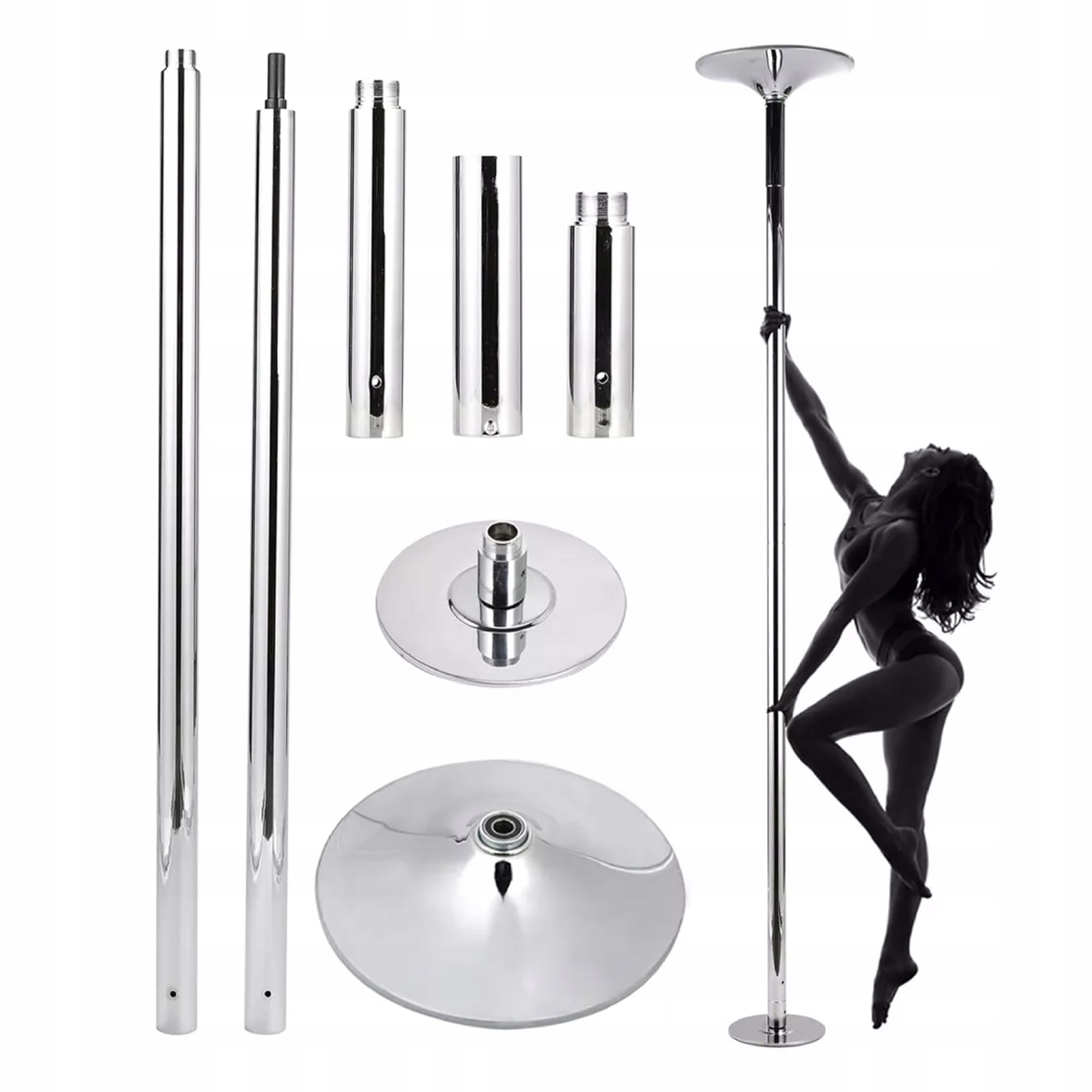 Trubka Pole Dance Stříbrná 223 274 Kovová, Chromovaná, Nastavitelná