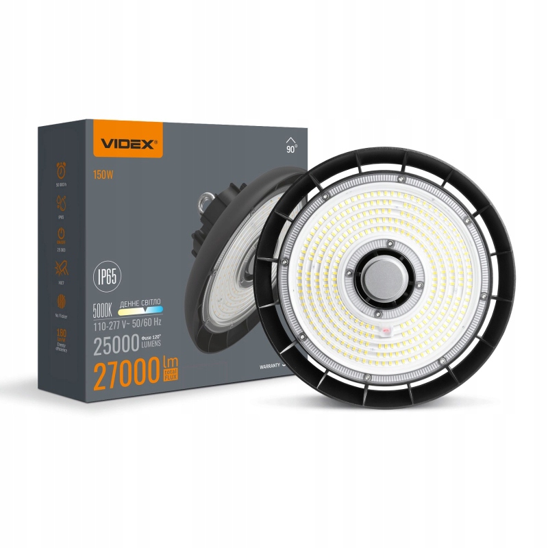 Led lampa Průmyslové svítidlo High Bay 150W 25000lm 5000K 90° Černá IP65