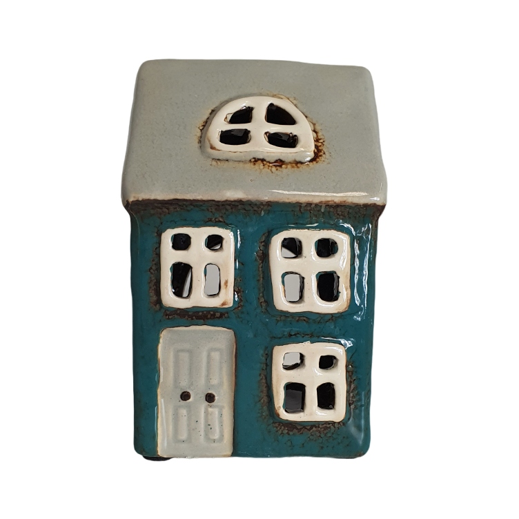 

Domek ceramiczny mały na tealight 12cm niebieski