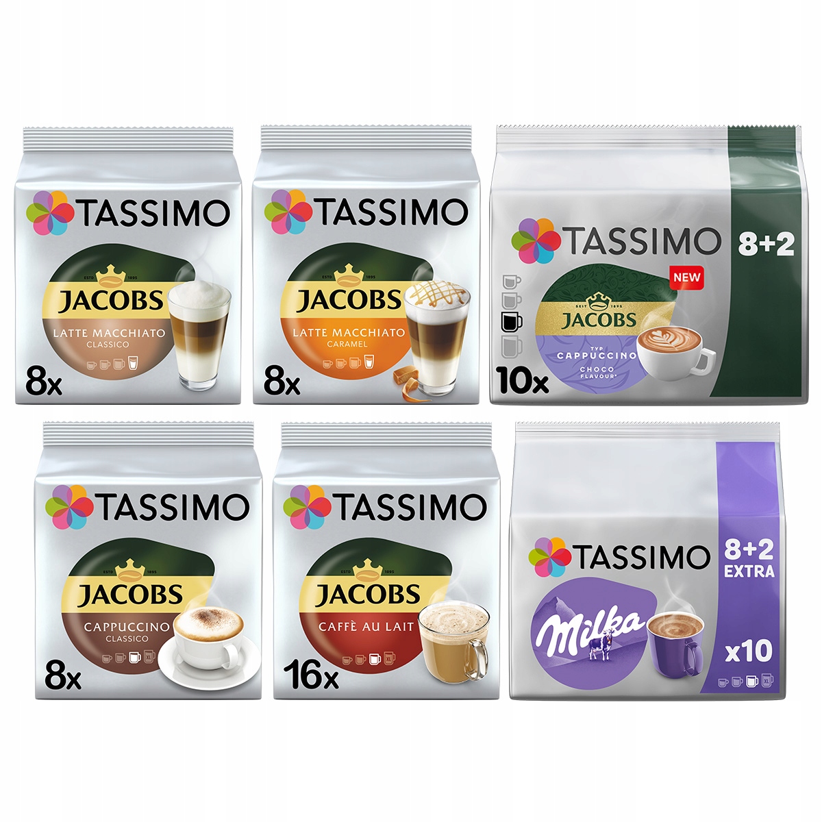 Kapsułki Tassimo Jacobs kawy mleczne, 5+1 opakowanie Gratis!