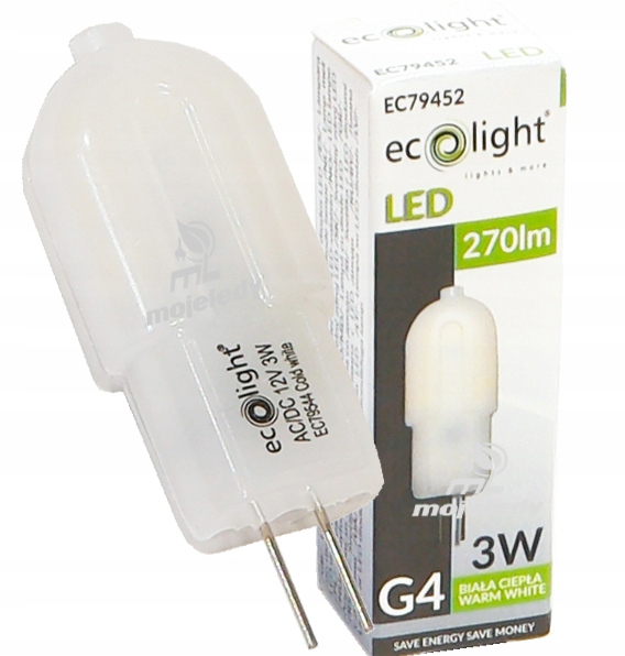

żarówka led G4 3W 12V Ac DC Smd mini ciepła 320st