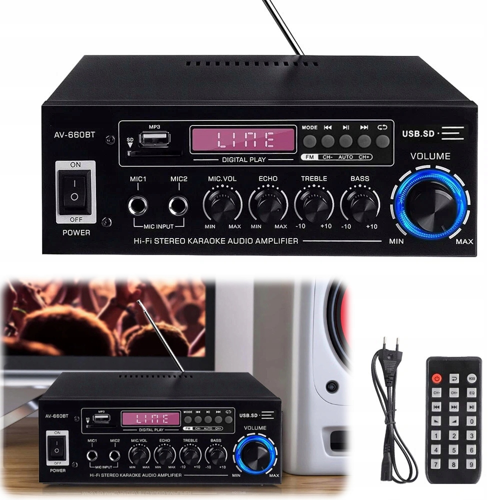 Zesilovač Hifi Fm Bluetooth 5.0 Led Stereo s anténou Dvd/Aux 230v