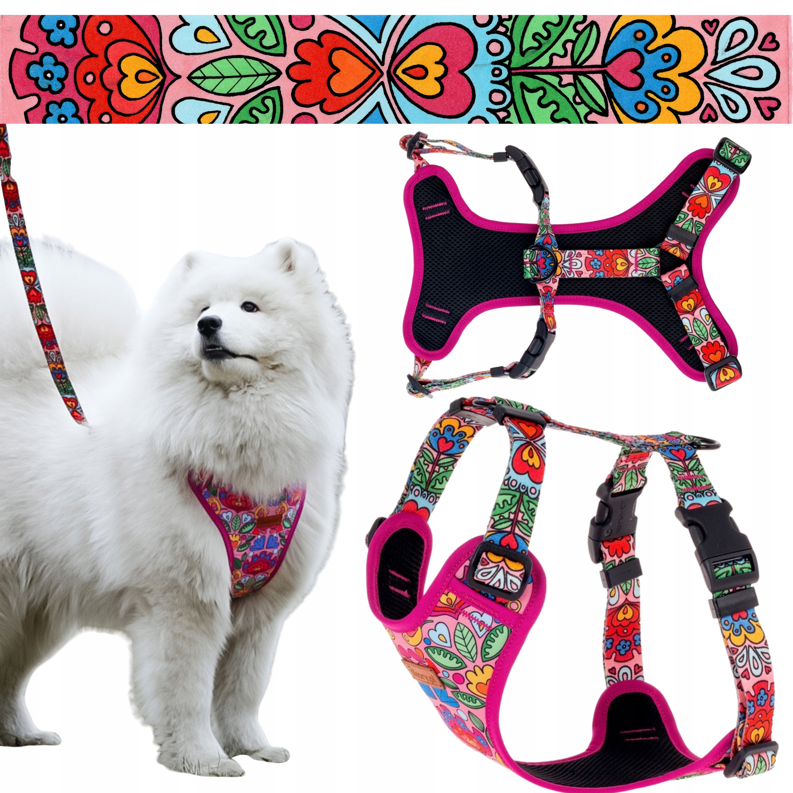 Levně Měkké beztlakové nastavitelné postroje pro velkého psa L 30 mm Ukory Růžové