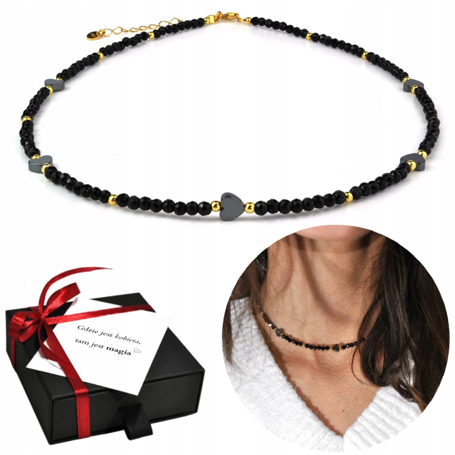 Černý Turmalín Dámský náhrdelník Choker Kameny Stříbro Dárek pro ženu