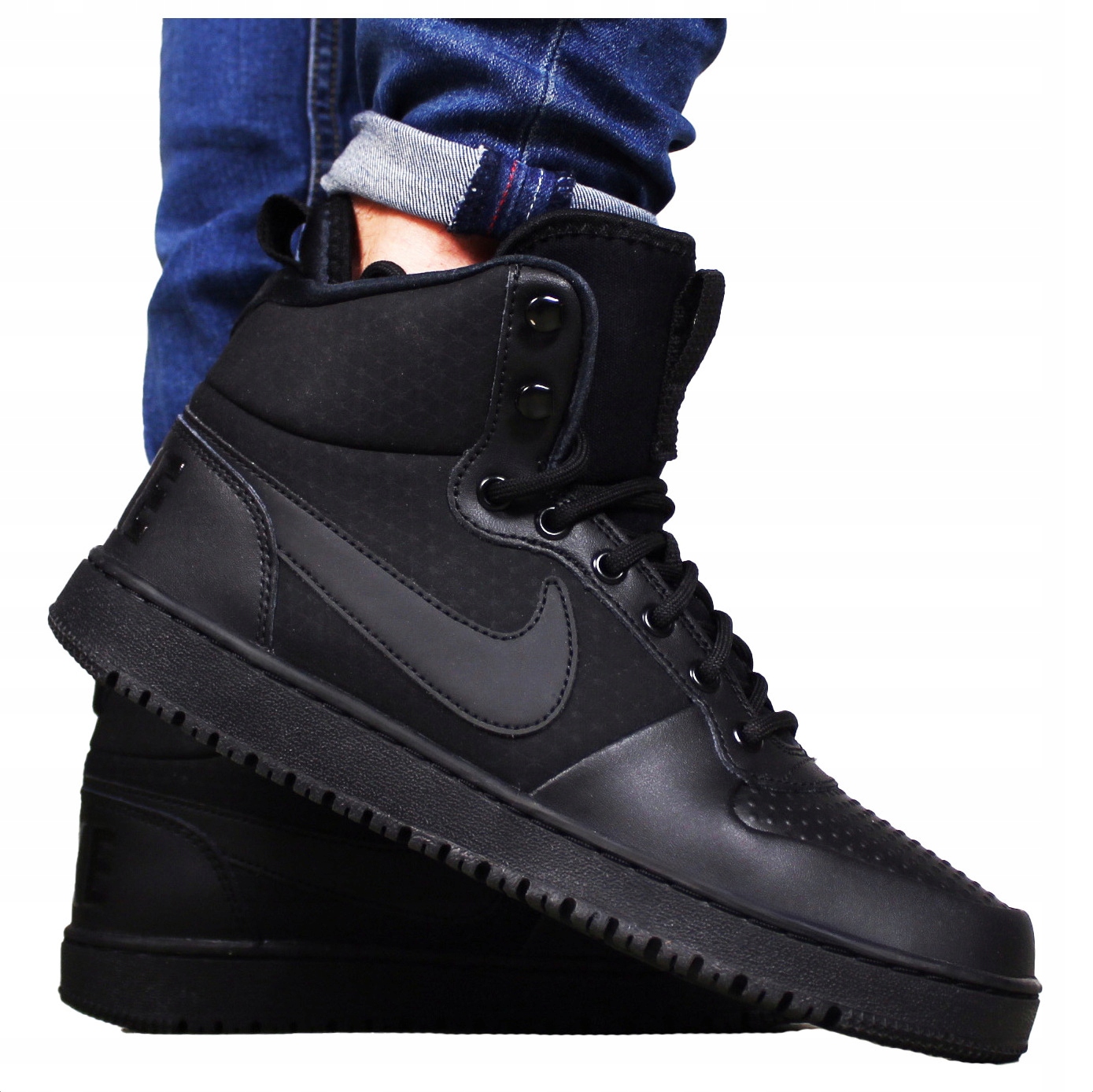 Nike Voděodolné pánské kožené boty vysoké sportovní kůže černé