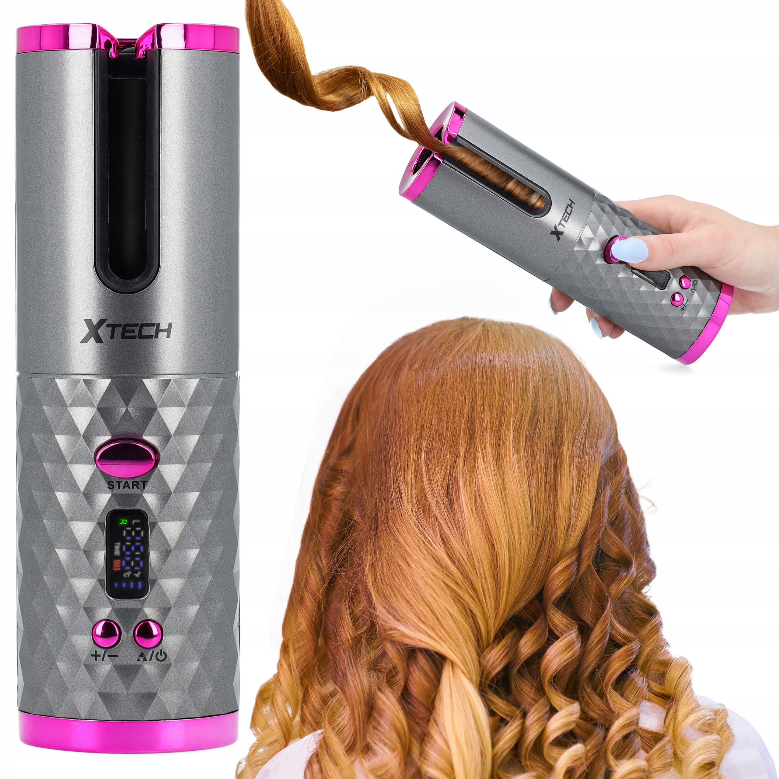 LOKÓWKA DO WŁOSÓW AUTOMATYCZNA CERAMICZNA LCD CURL SZARA XTECH