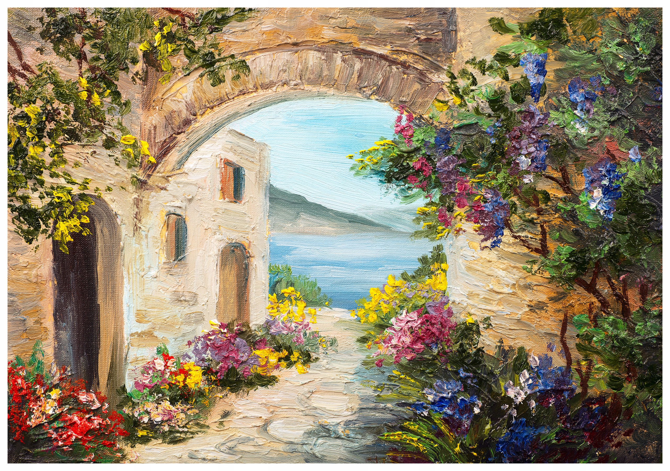 Tapeta Květiny Středomořské moře krajina Olej Perspektiva 200x140 lepidlo