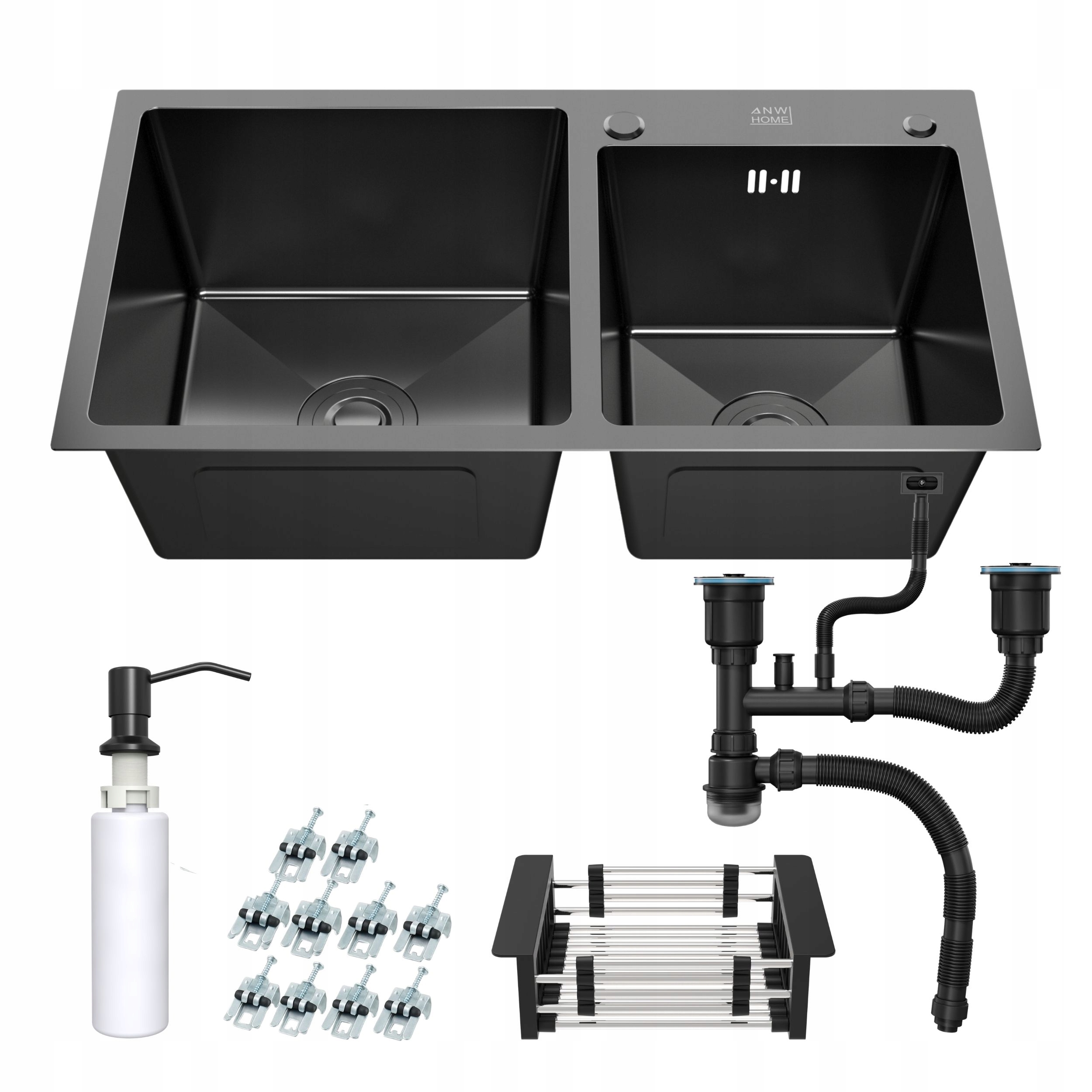 Dvojkomorový kuchynský drez Grafit 78x43 Dávkovač, Košík