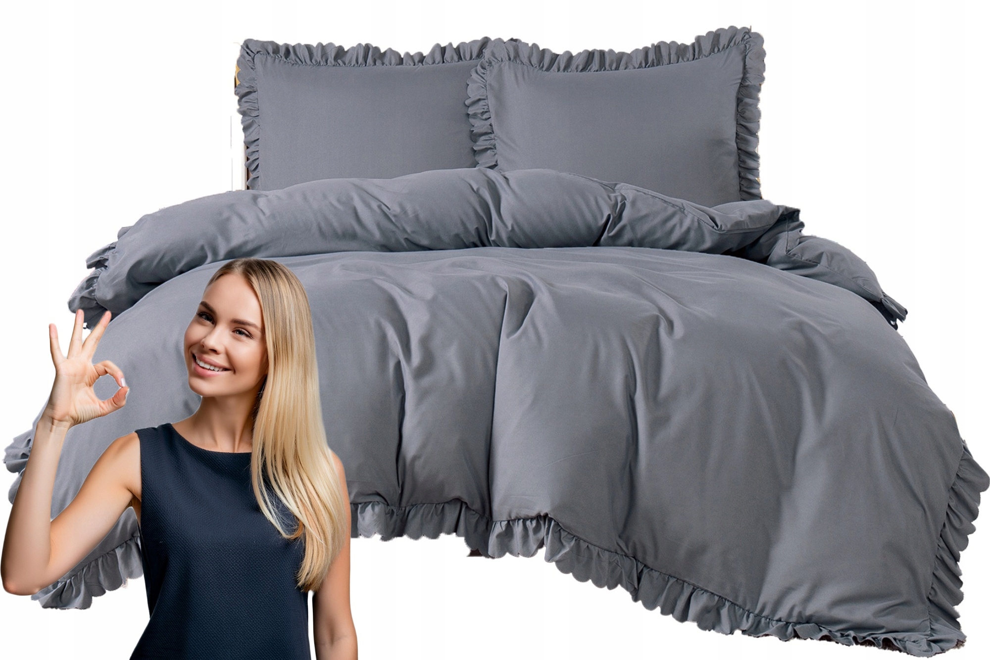 KOMPLET POŚCIELI Z FALBANKĄ 200X220 + POSZEWKI POSZEWKA FALBANA