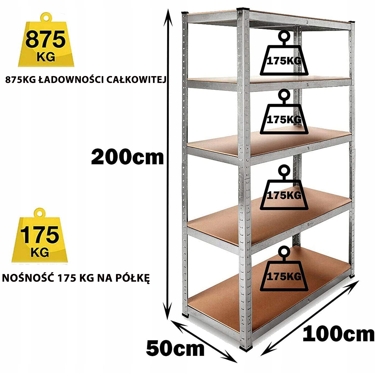 200x100x50cm REGAŁ METALOWY MAGAZYNOWY GARAŻOWY EAN (GTIN) 721703680930