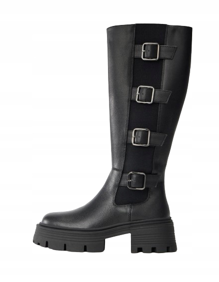 Even&odd Černé Klasické Kozačky S Přezkami Na Silné Podrážce 42 T_a