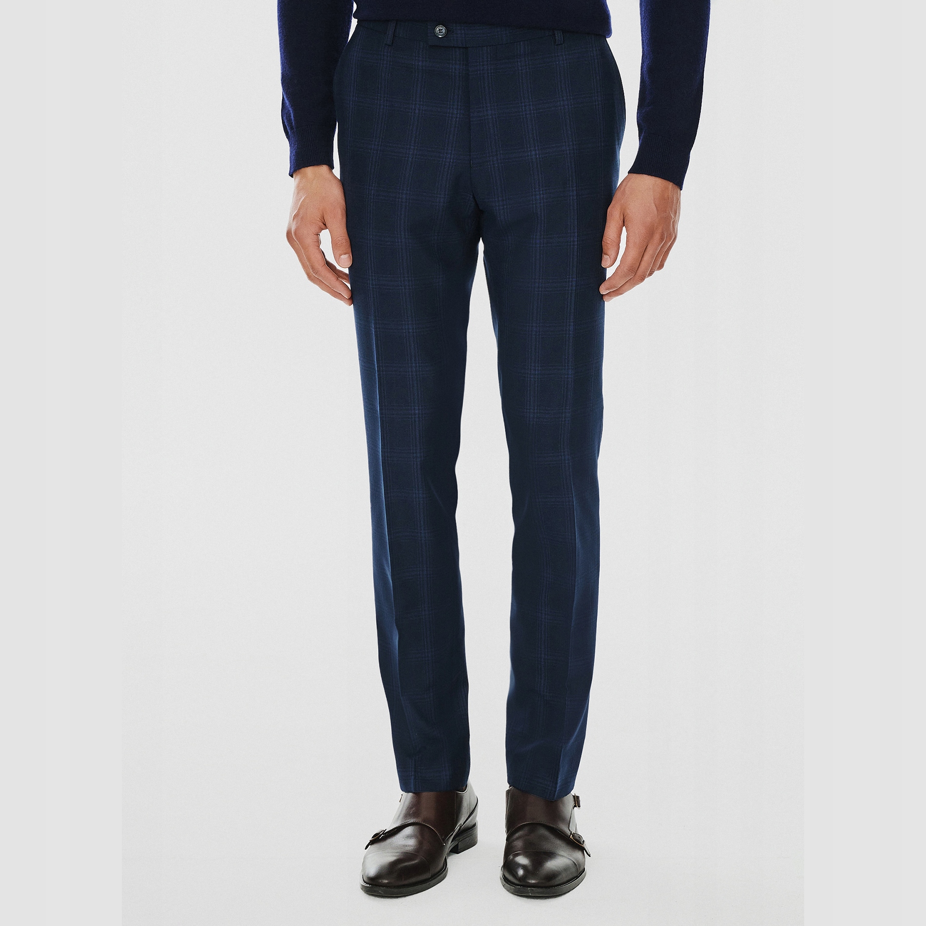 Tmavě modré pánské kostkované oblekové kalhoty Pako Lorente vel