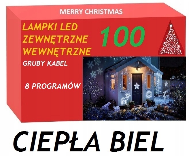 100LED CIEPŁA BIEL LAMPKI CHOINKOWE WEWNĘTRZNE/ZEW