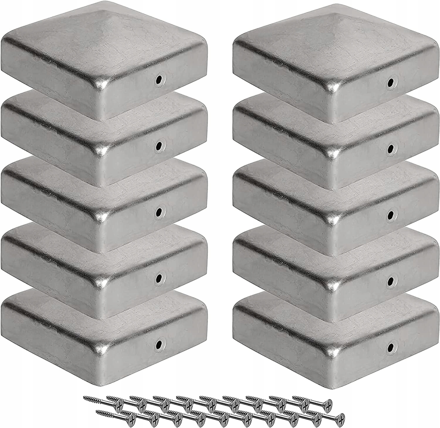 7 x 7 cm –10 kusů Krytek Nástavců Na Dřevěné Sloupky 70 x 70 mm Ocel