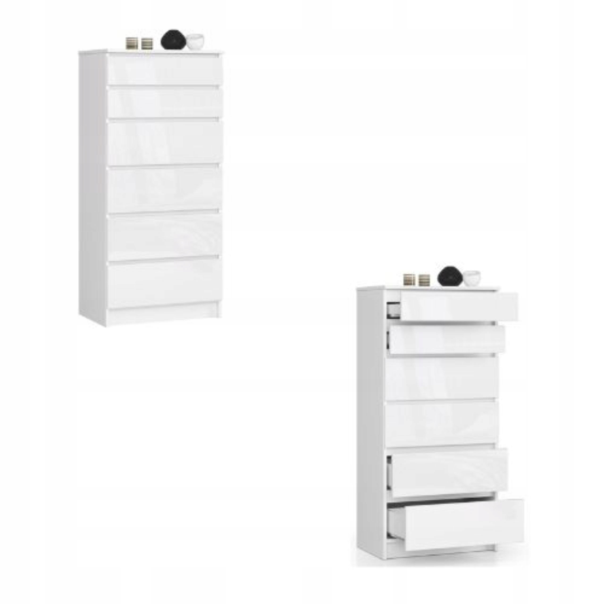 Komoda, skrinka K60 6 zásuviek, biely lesk, Akd