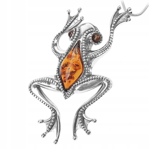 Stříbrný Přívěsek Žába s baltským Jantarem stříbro 925 Velký Originální