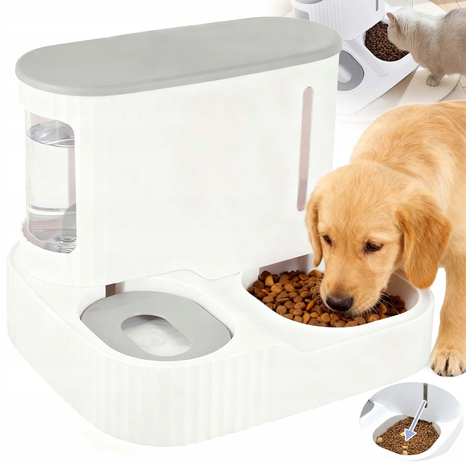 Levně Miska Výdejník Vody a krmivo Pro Kočky a psy 2 v 1, Dávkovač nápojů 3 l 0,85 l