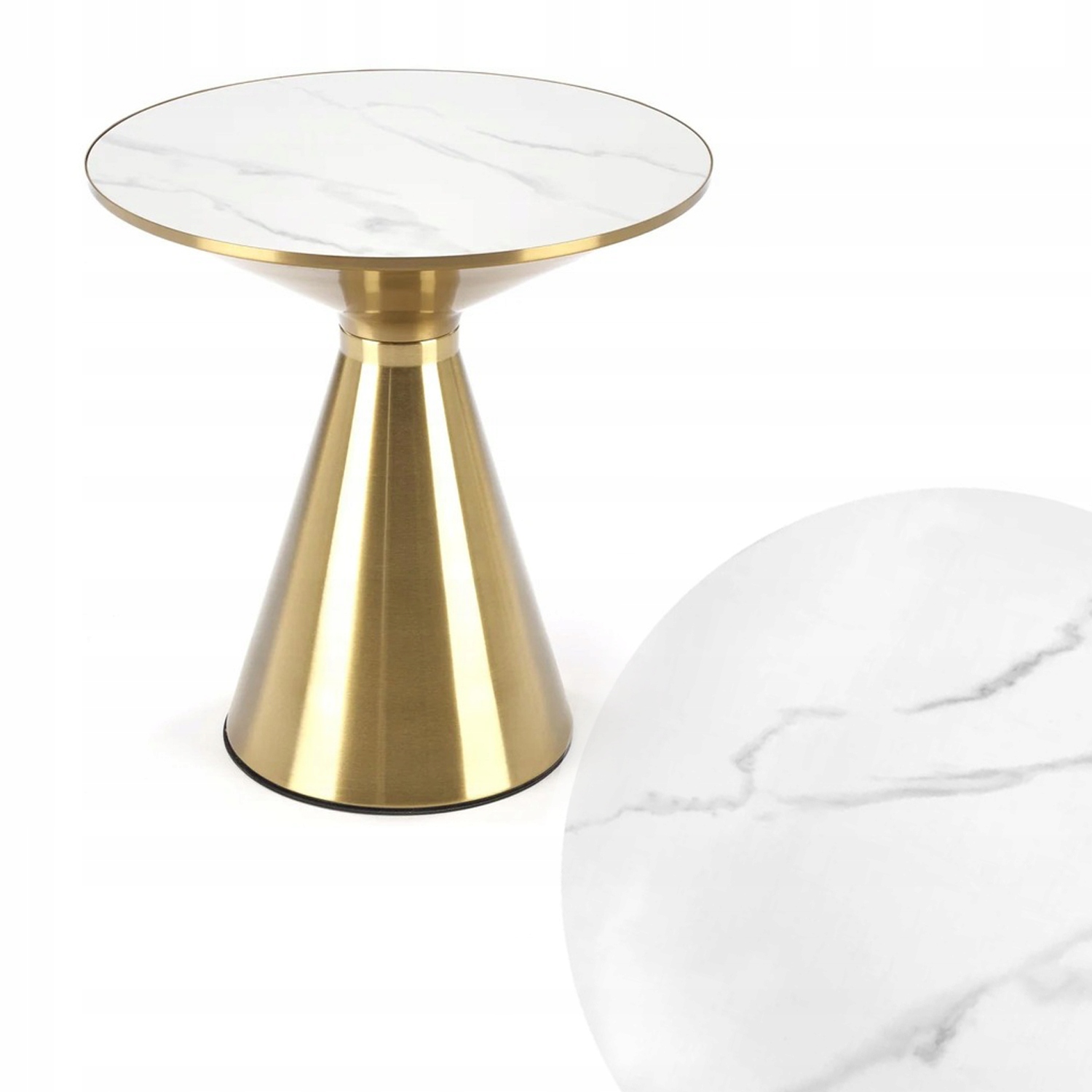 Konferenčný stolík Loft Glamour Zlatý Biely Mramor 50 cm stabilný Homla stolík