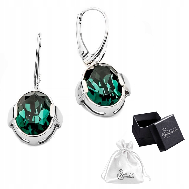 Stříbrné náušnice ryzost 925 Elegantní Náušnice Křišťál Smaragdový Dárek