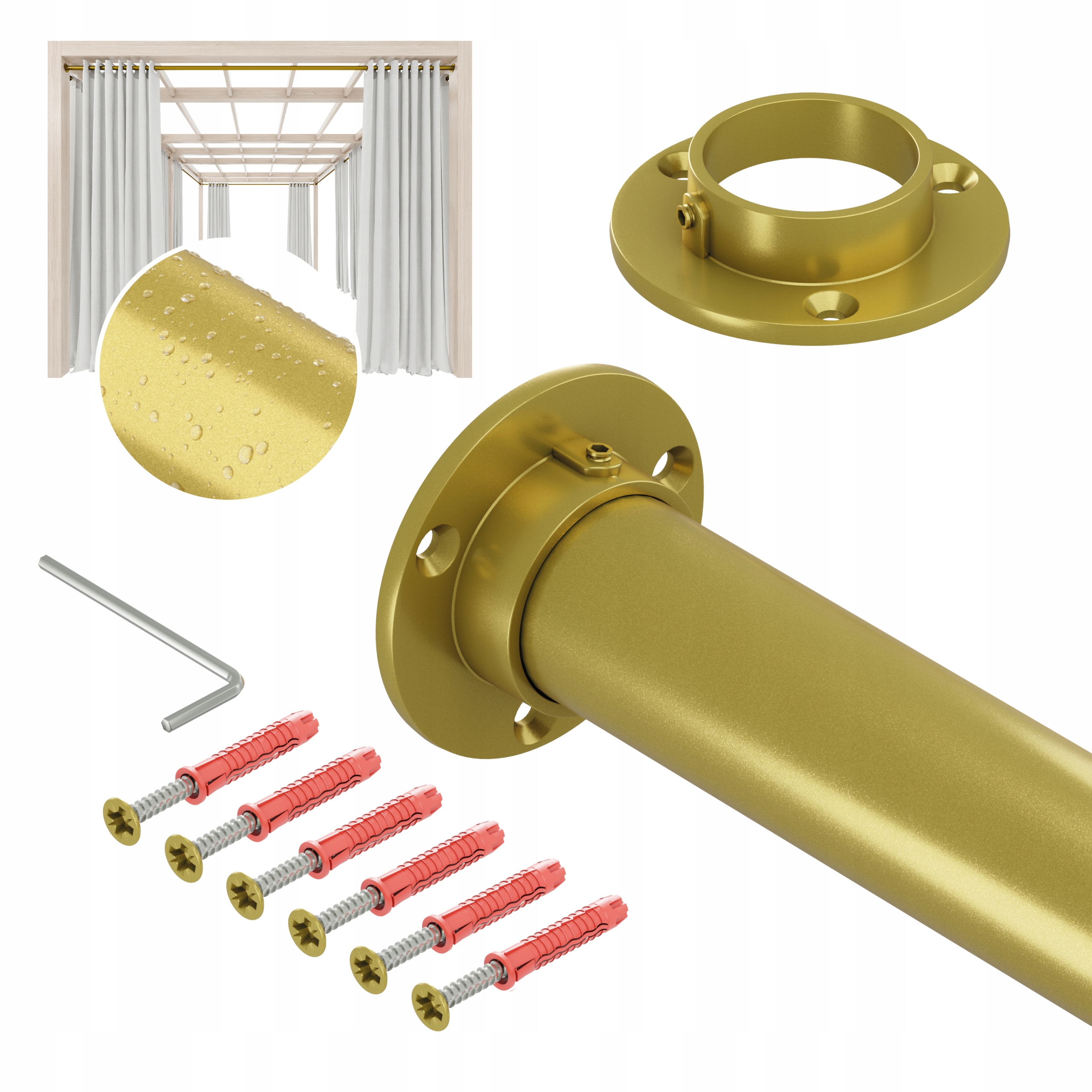 Tyč Na Zahradní Záclony Do Altánku Balkon Terasa Pozink 32 mm Zlatá 400 cm