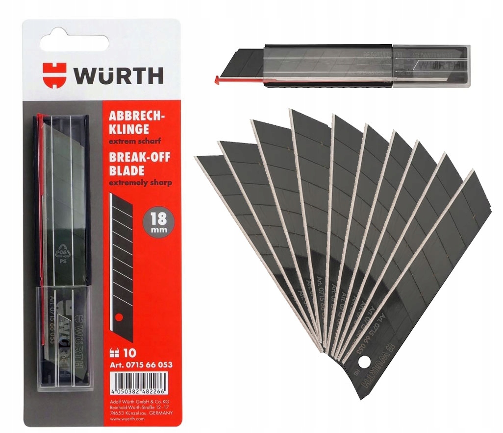 Ostrza tnące łamane Wurth 071566 053 18 mm zestaw 10 sztuk Ostre