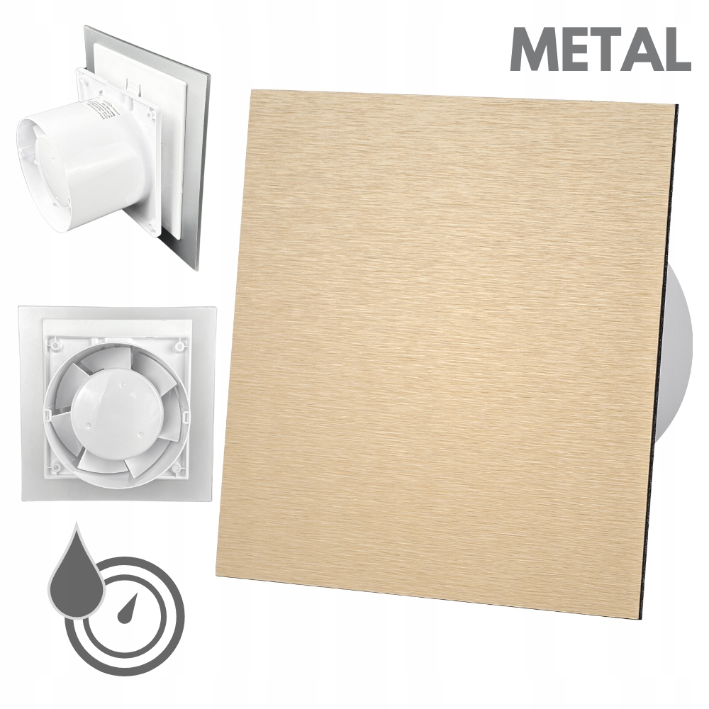 Wentylator łazienkowy Drim 100 (hs+ts) Metal szczotkowane złoto