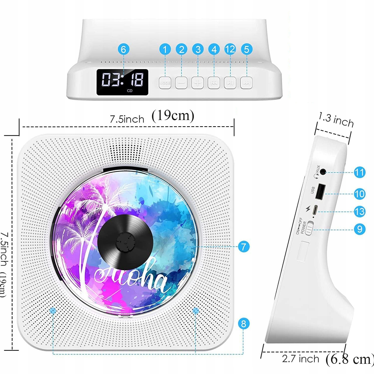 ODTWARZACZ CD BLUETOOTH Z GŁOŚNIKAMI, ODTWARZACZ CD PRZENOŚNY GŁOŚNIK HI-FI Marka inna