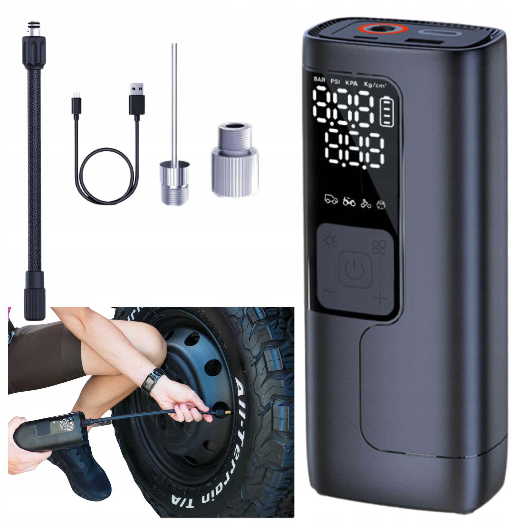 Kompresor Na Bicykel, Automobilová Pumpa, Batéria, Powerbanka 12V