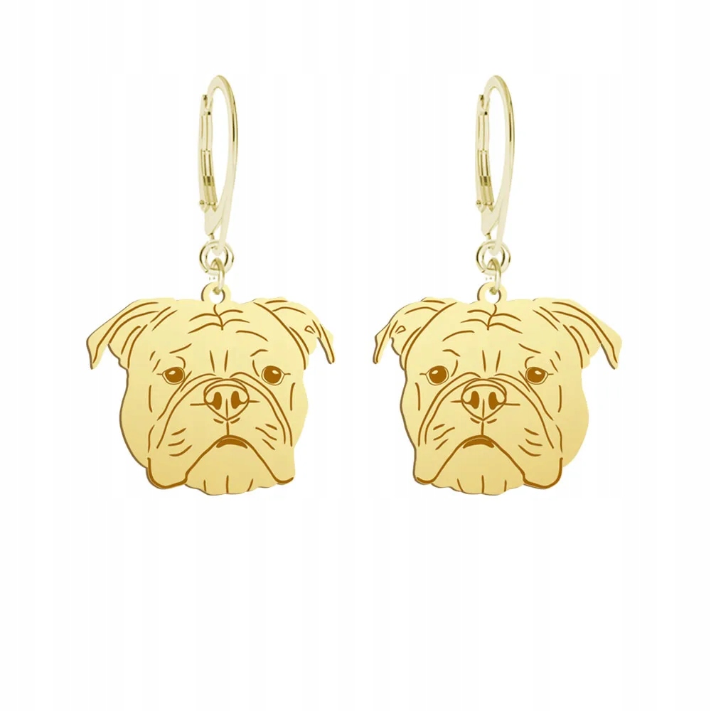 Náušnice Zlaté s psem plemene Continental Bulldog 925 Dárek Gravírování Bonus