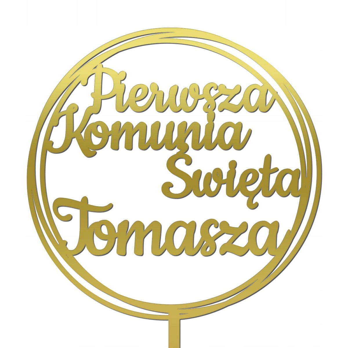 TOPPER PIERWSZA KOMUNIA ŚWIĘTA NAPIS NA TORT ZŁOTY