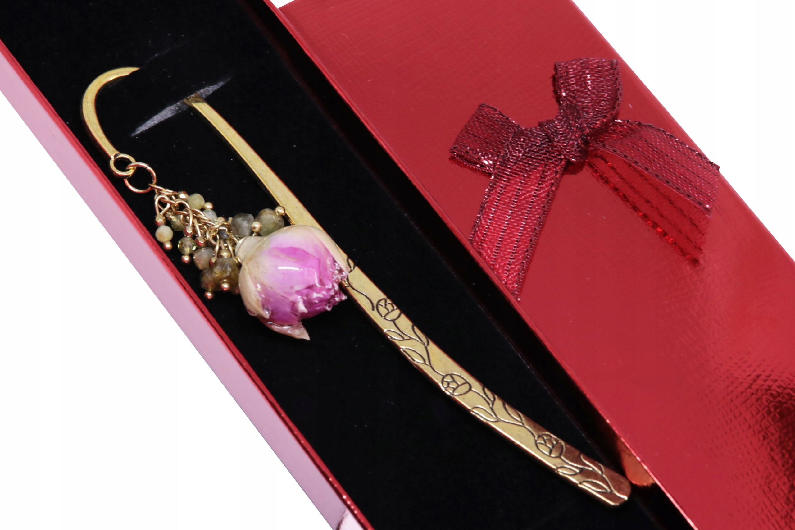 výjimečná Záložka Do Knihy růže Zelená Granátová Premium krabička